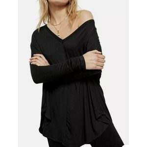 Free People Moonshine Tunic in Black Size Medium Long Sleeve Oversized V-Neck